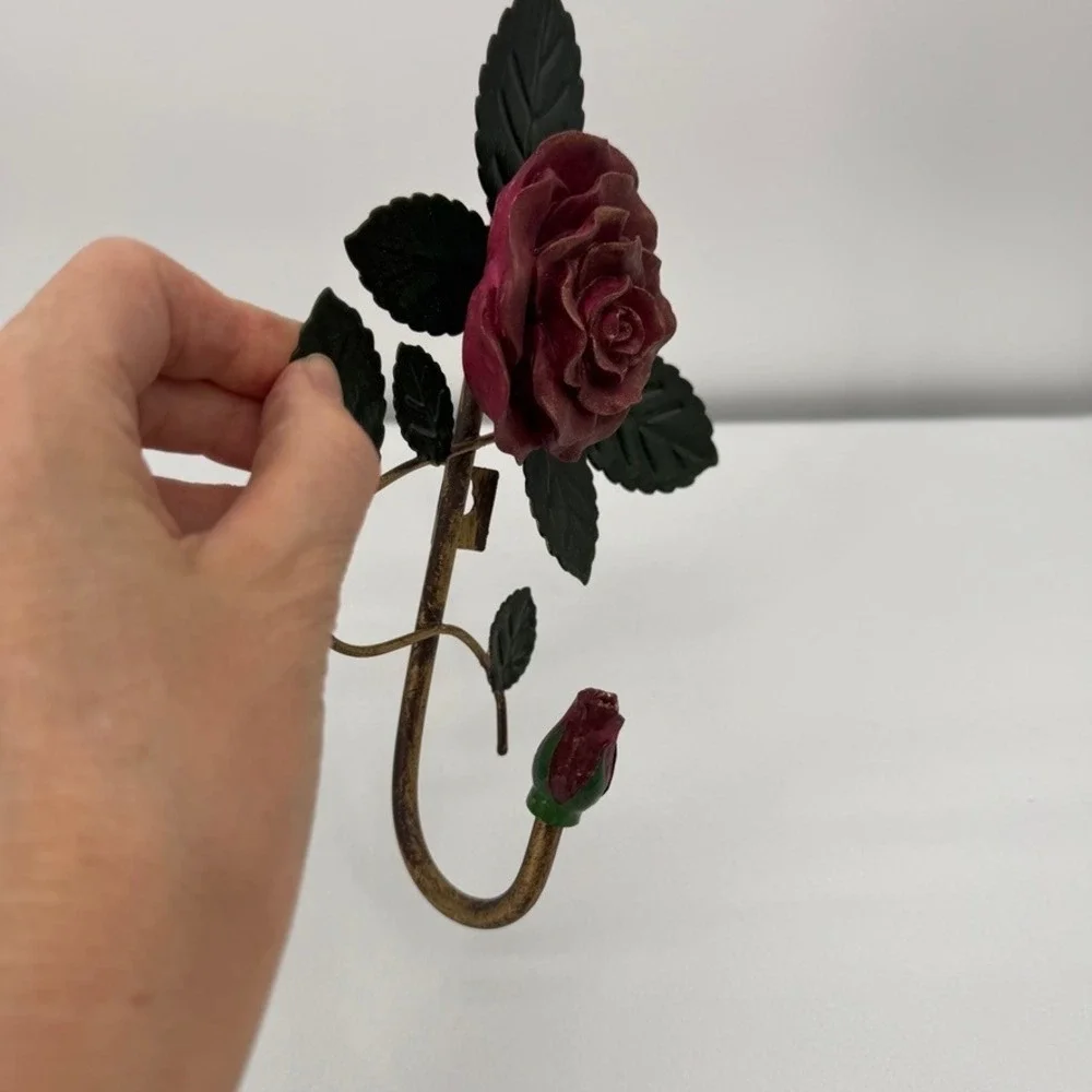 Rose Wall Hook Metal Floral Decorative Hanger Shabby Chic Toleware French Decor